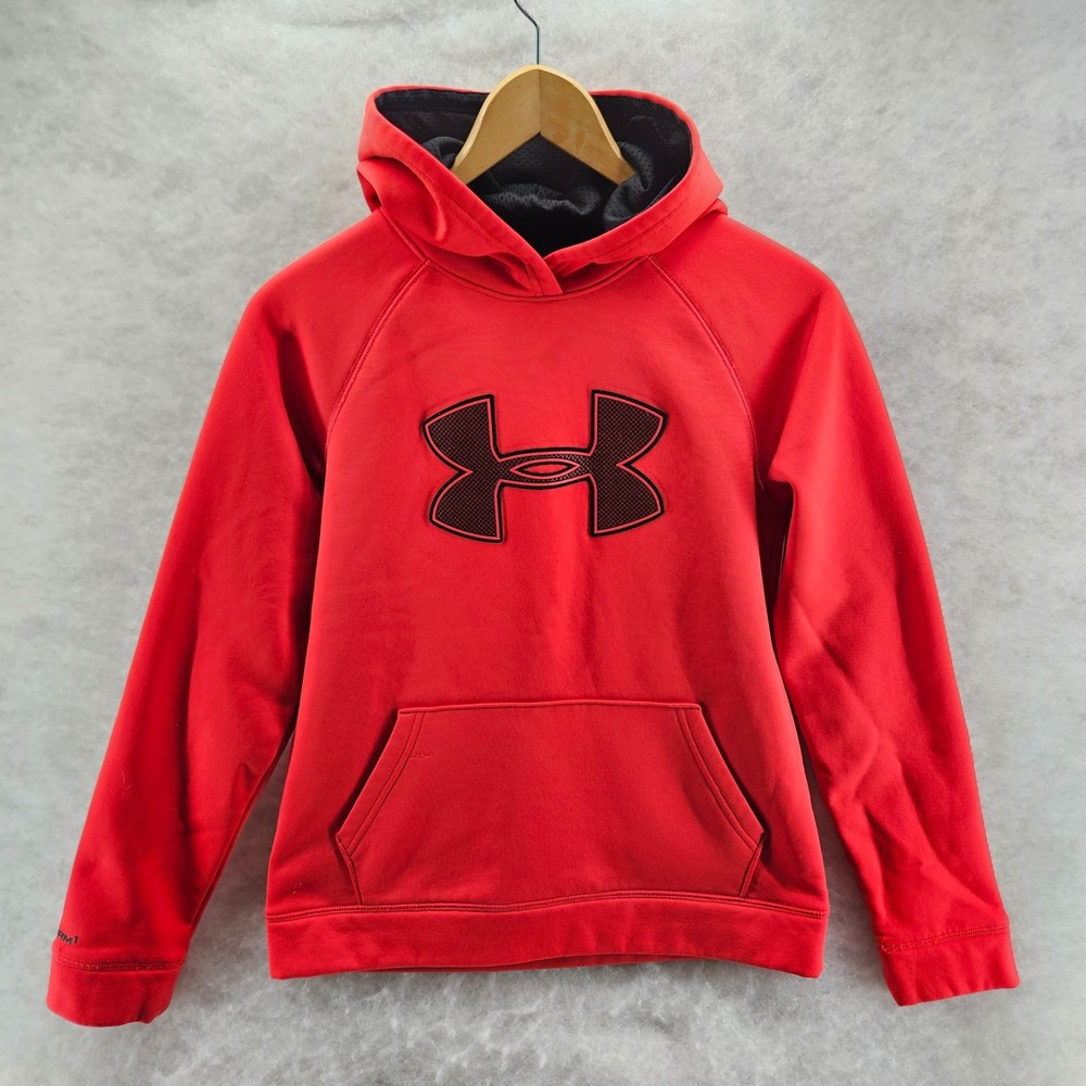 Under Armour Storm1 Hoodie Red Youth Large Big Logo Fleece Hooded Sweatshirt EUC